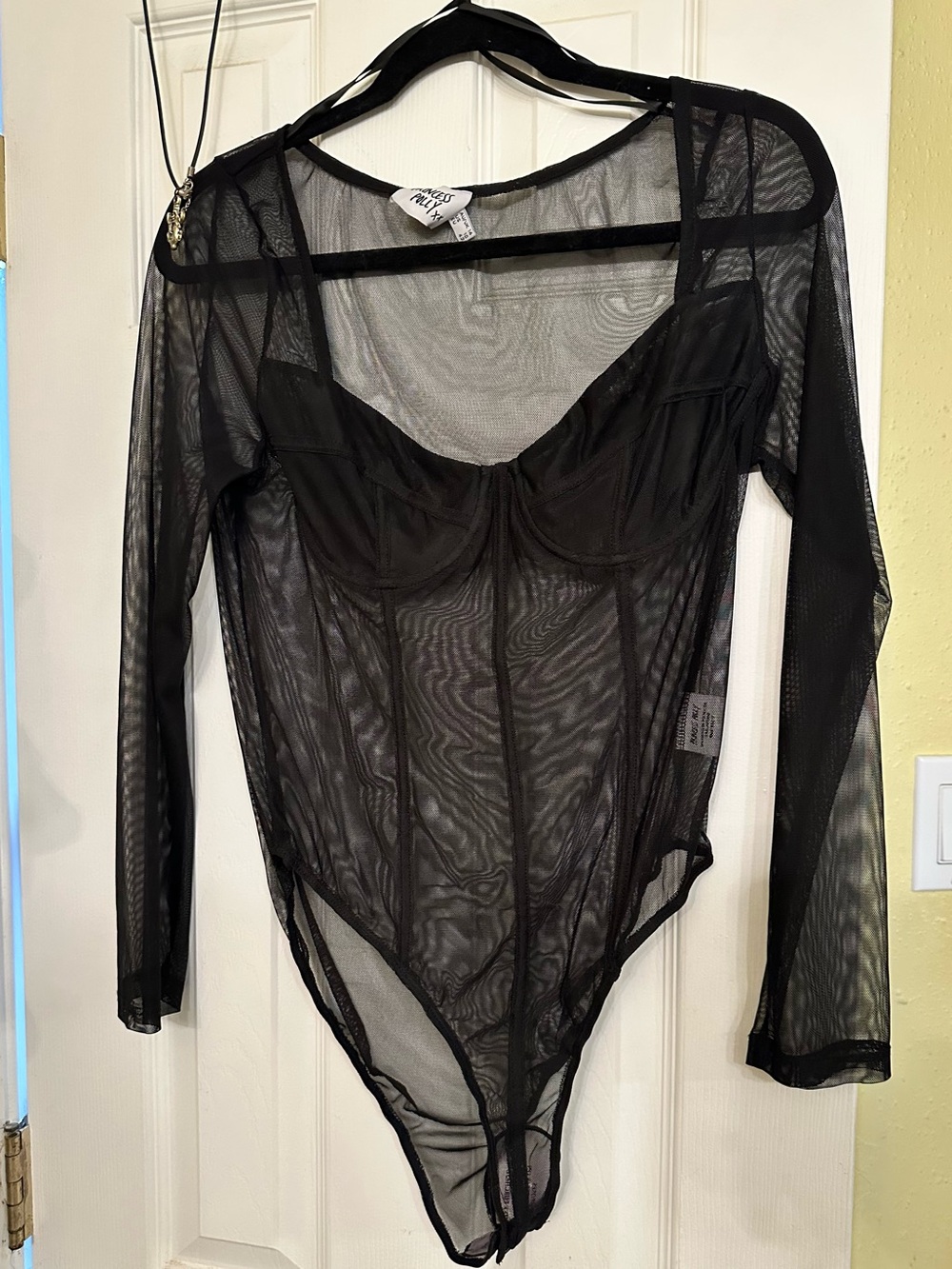 Princess Polly Black Sheer Mesh Long Sleeve Bodysuit